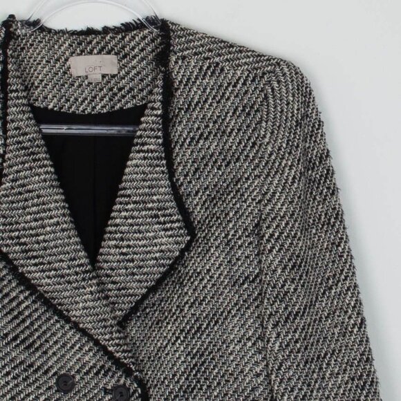 Loft Womens Double Breasted Tweed Blazer Size 0 Black White Preppy Office Work - Picture 2 of 10